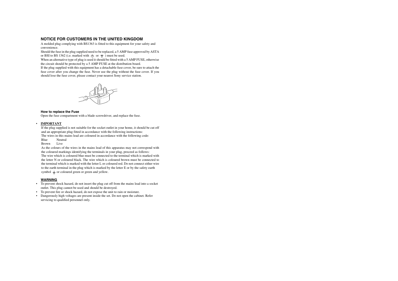 Notice for customers in the united kingdom | Sony FD Trinitron KV-28FX20U User Manual | Page 2 / 30