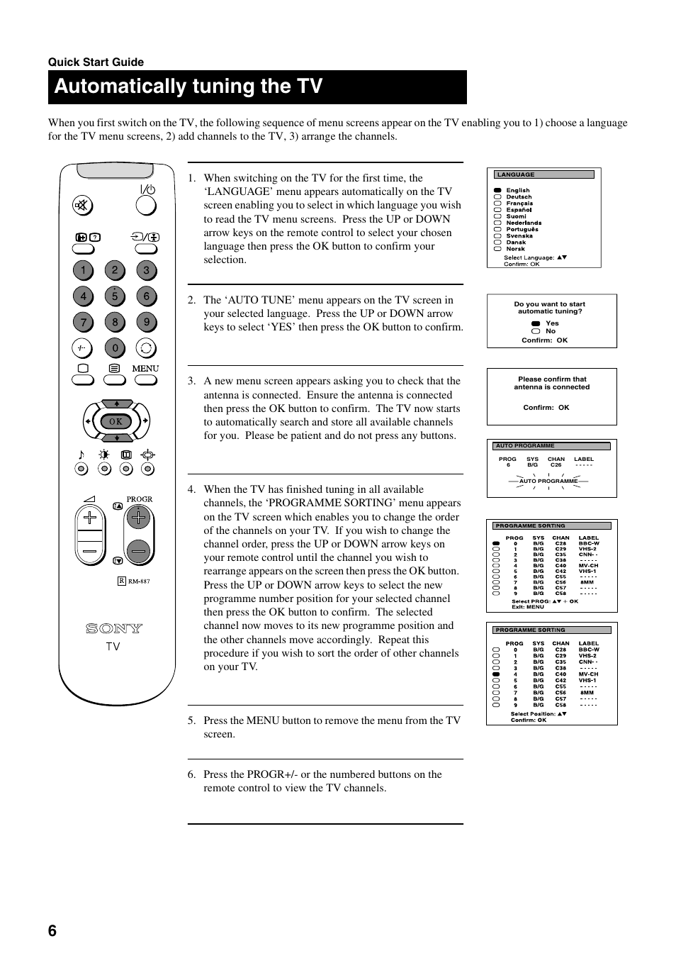 Automatically tuning the tv | Sony FD Trinitron KV-28FX20U User Manual | Page 8 / 30