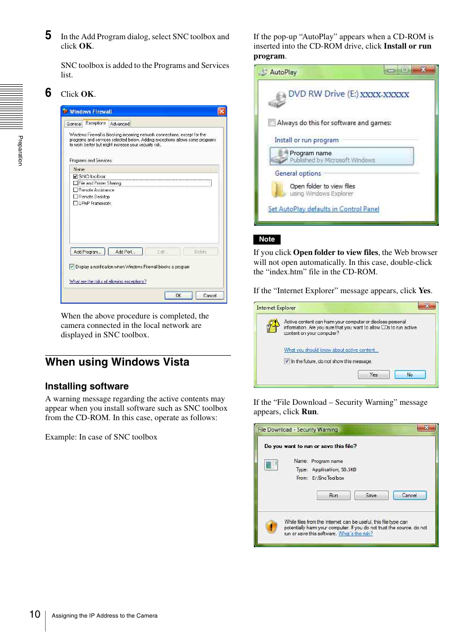 When using windows vista | Sony SNC-DH210T User Manual | Page 10 / 97