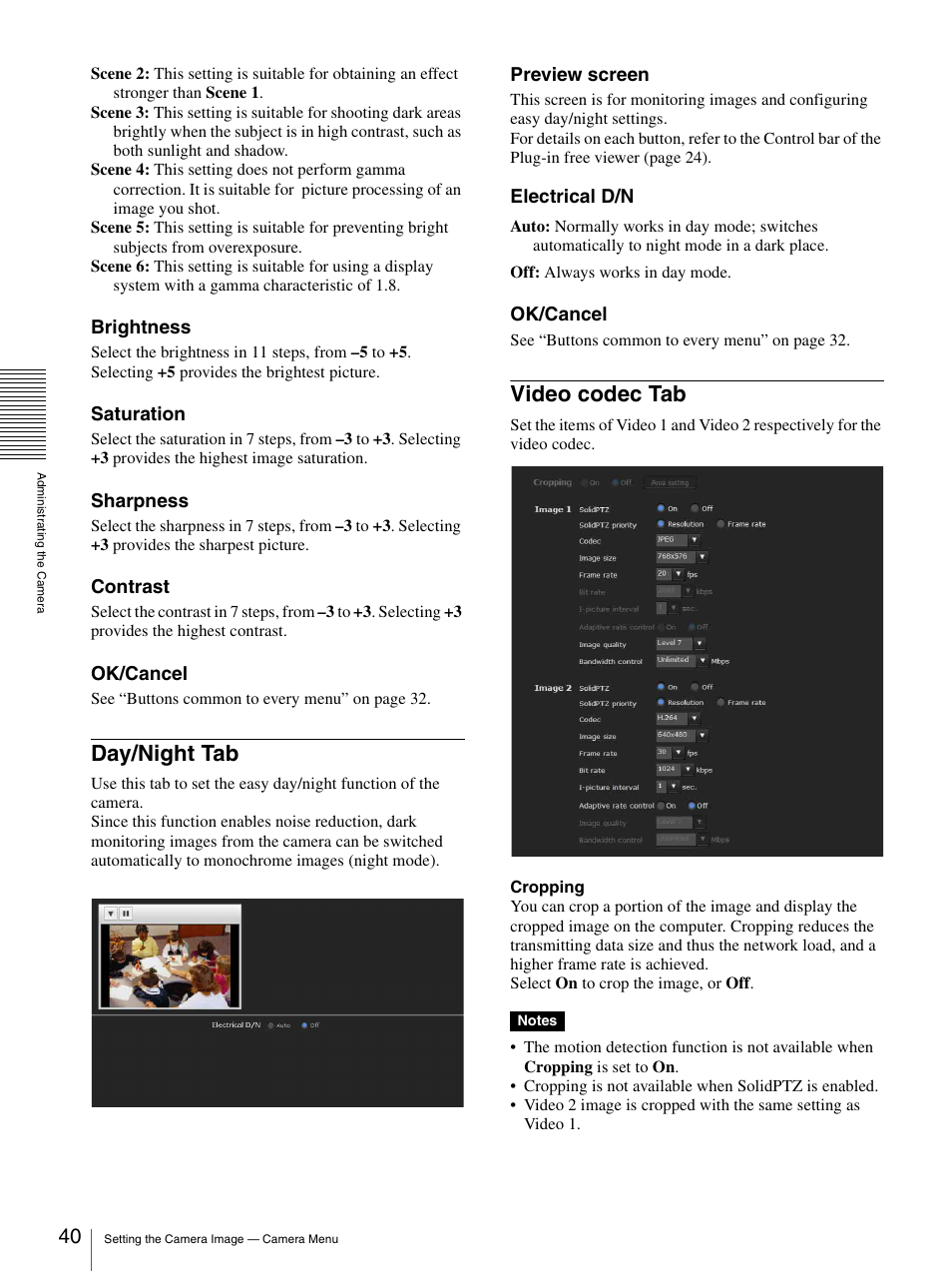 Day/night tab, Video codec tab, Day/night tab video codec tab | Sony SNC-DH210T User Manual | Page 40 / 97
