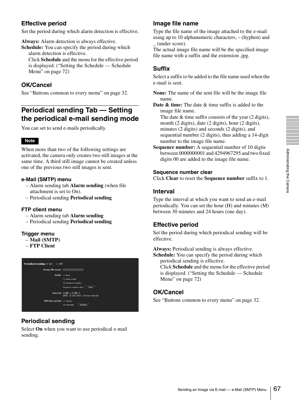 Periodical sending tab — setting the periodical, E-mail sending mode | Sony SNC-DH210T User Manual | Page 67 / 97