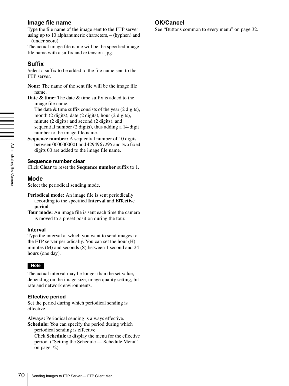 Image file name, Suffix, Mode | Ok/cancel | Sony SNC-DH210T User Manual | Page 70 / 97