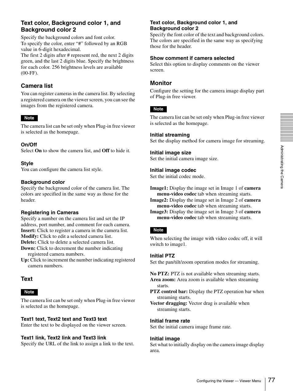 Camera list, Text, Monitor | Sony SNC-DH210T User Manual | Page 77 / 97