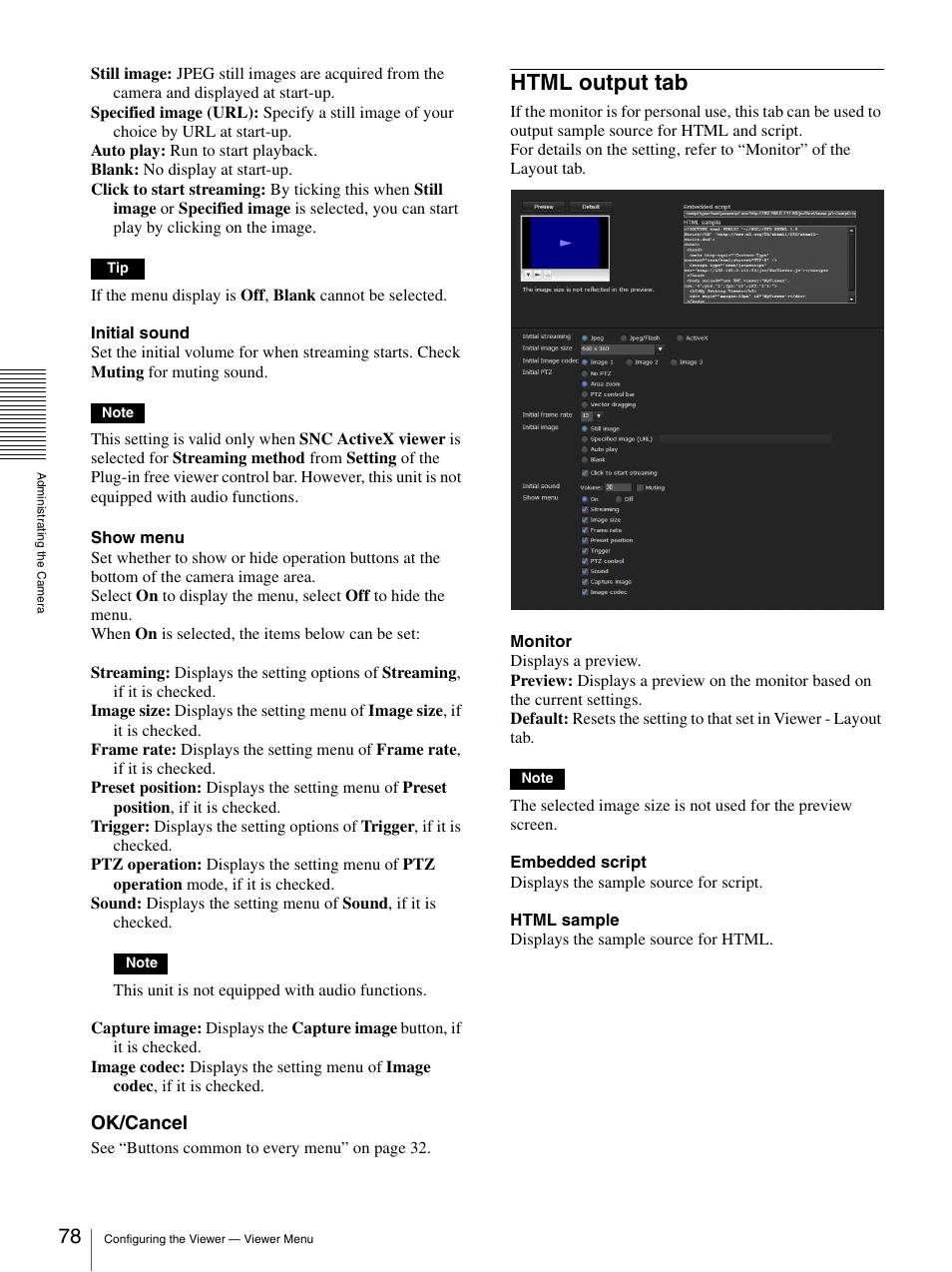 Html output tab, Ok/cancel | Sony SNC-DH210T User Manual | Page 78 / 97