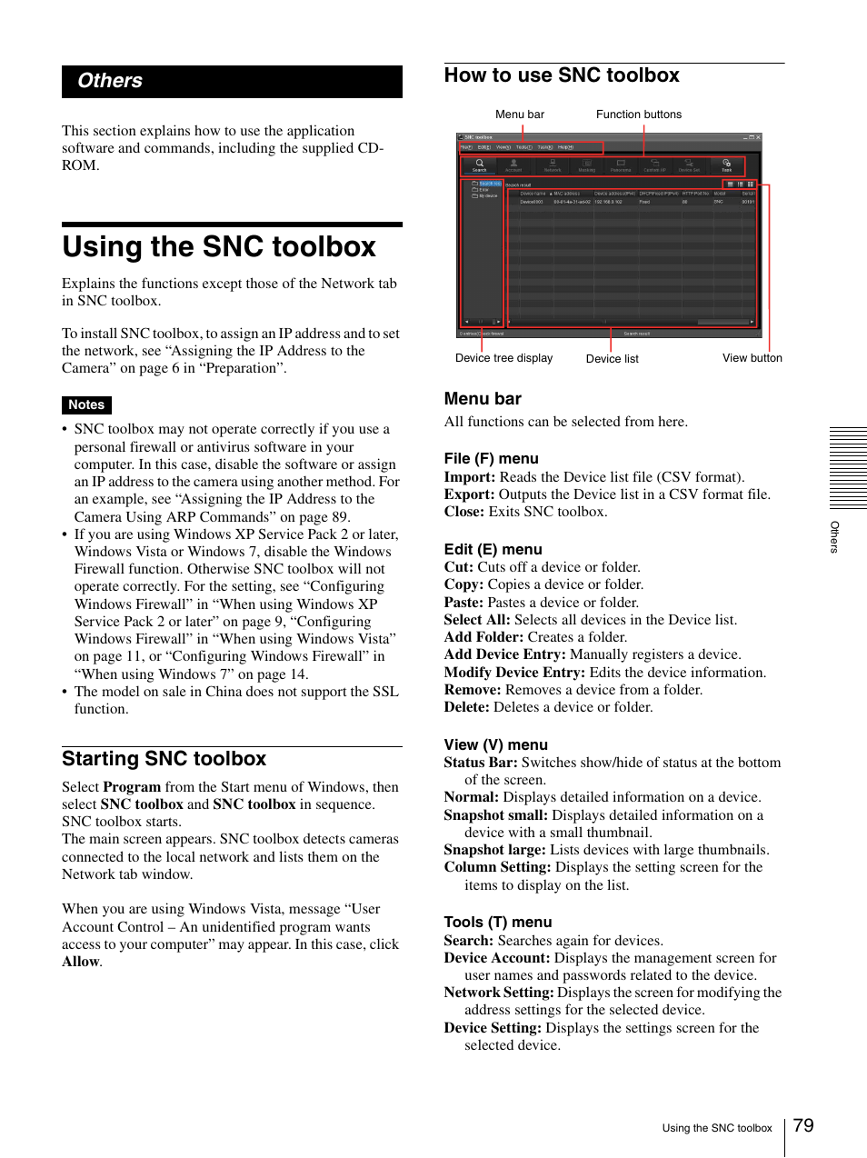 Others, Using the snc toolbox, Starting snc toolbox | How to use snc toolbox, Starting snc toolbox how to use snc toolbox | Sony SNC-DH210T User Manual | Page 79 / 97