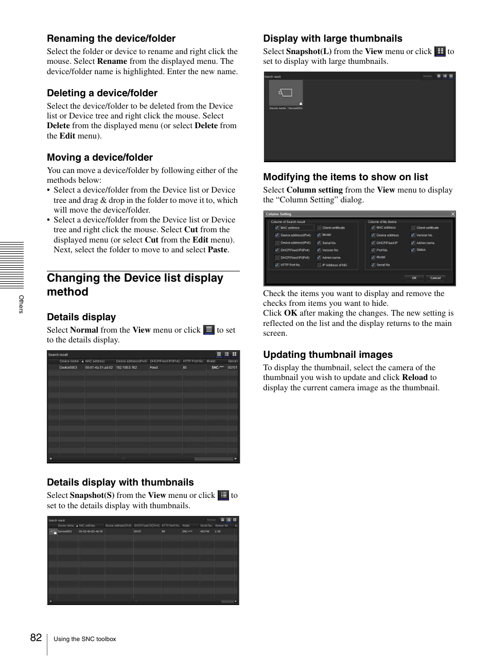 Changing the device list display method | Sony SNC-DH210T User Manual | Page 82 / 97