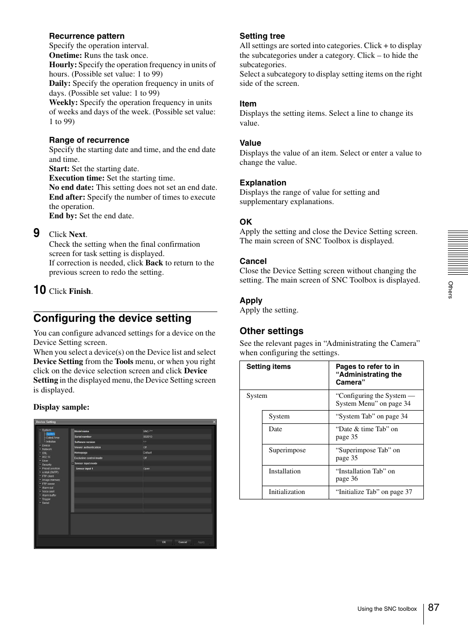 Configuring the device setting | Sony SNC-DH210T User Manual | Page 87 / 97