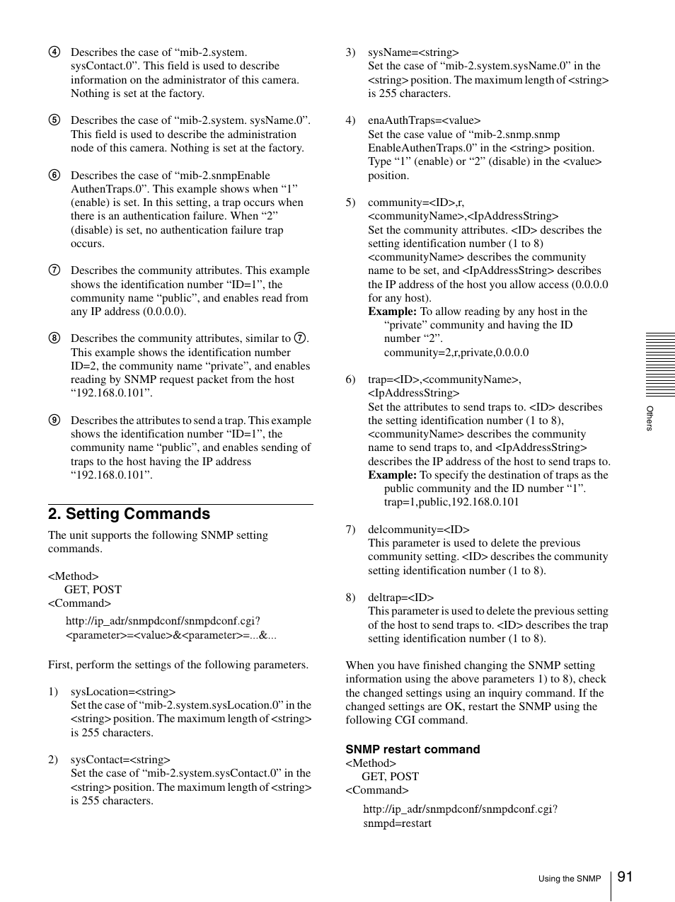 Setting commands | Sony SNC-DH210T User Manual | Page 91 / 97