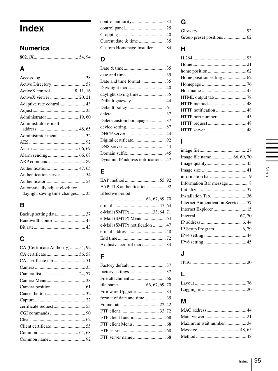 Index, Numerics | Sony SNC-DH210T User Manual | Page 95 / 97