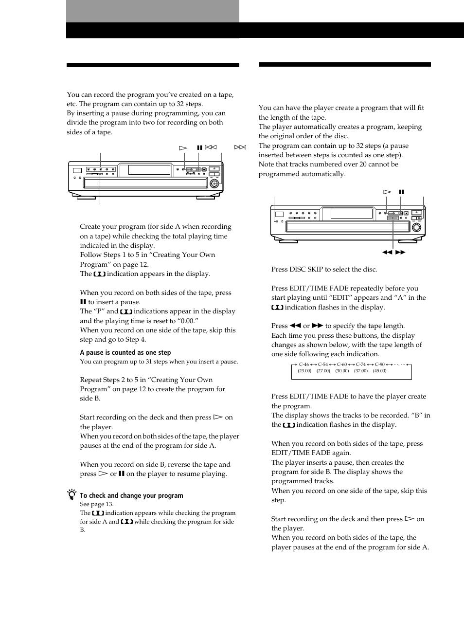 Recording your own program, Recording from cds | Sony CDP-CE245 User Manual | Page 14 / 56