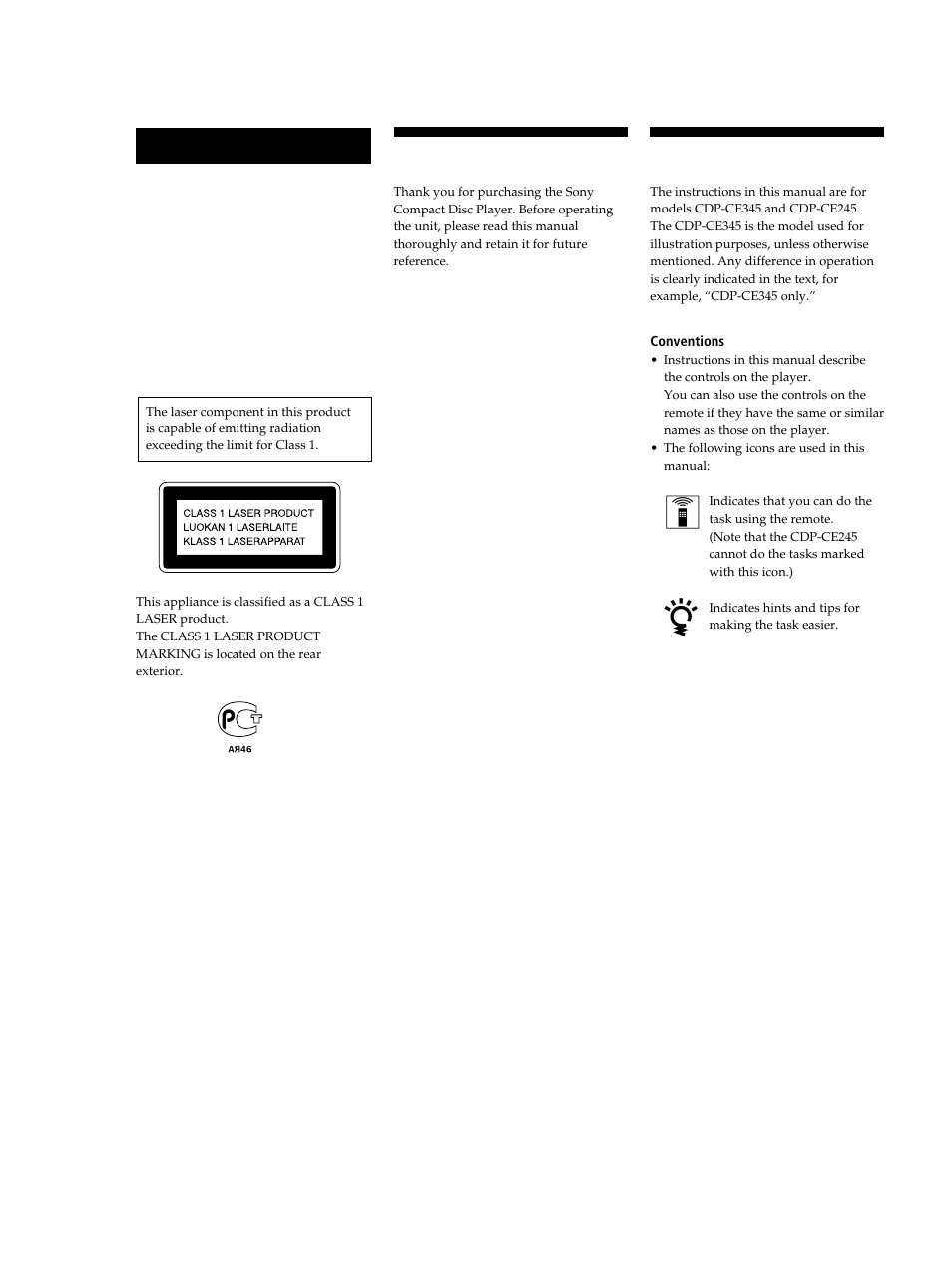 About this manual, Welcome, Warning | Sony CDP-CE245 User Manual | Page 2 / 56
