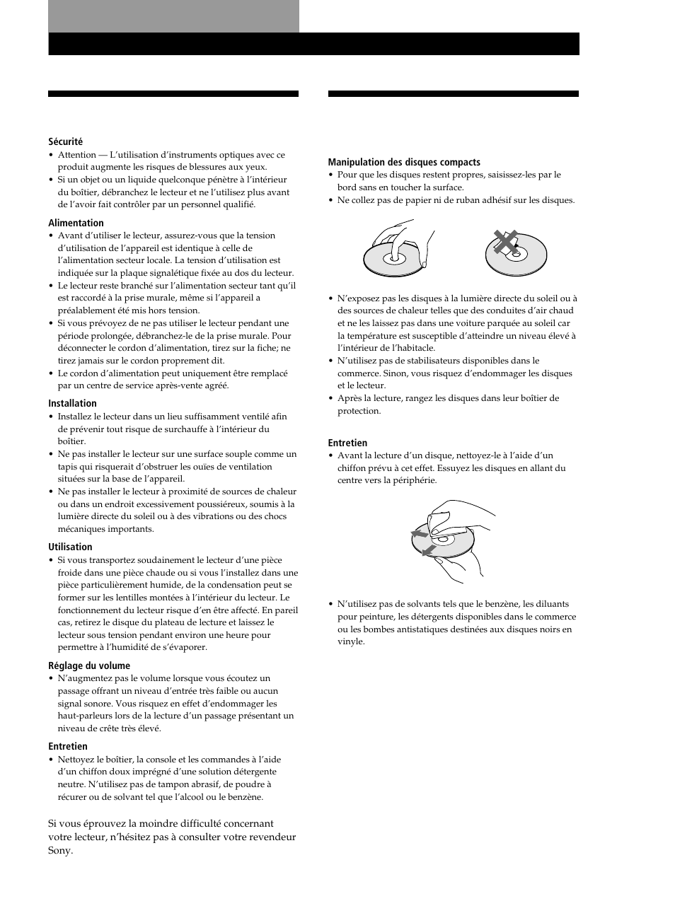 Remarques sur les disques compacts, Précautions, Informations complémentaires | Sony CDP-CE245 User Manual | Page 35 / 56