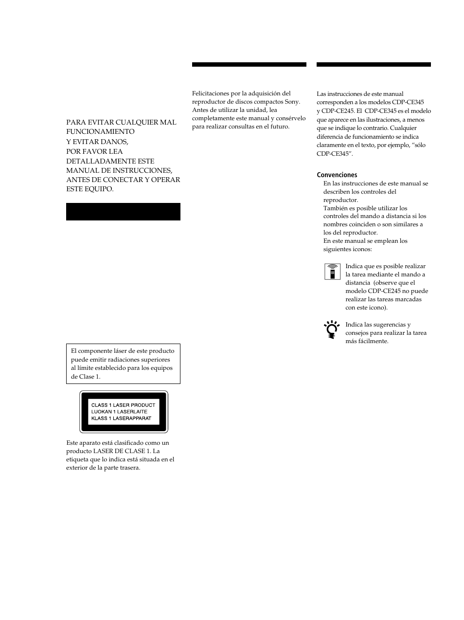 Acerca de este manual, Bienvenido, Advertencia | Sony CDP-CE245 User Manual | Page 38 / 56