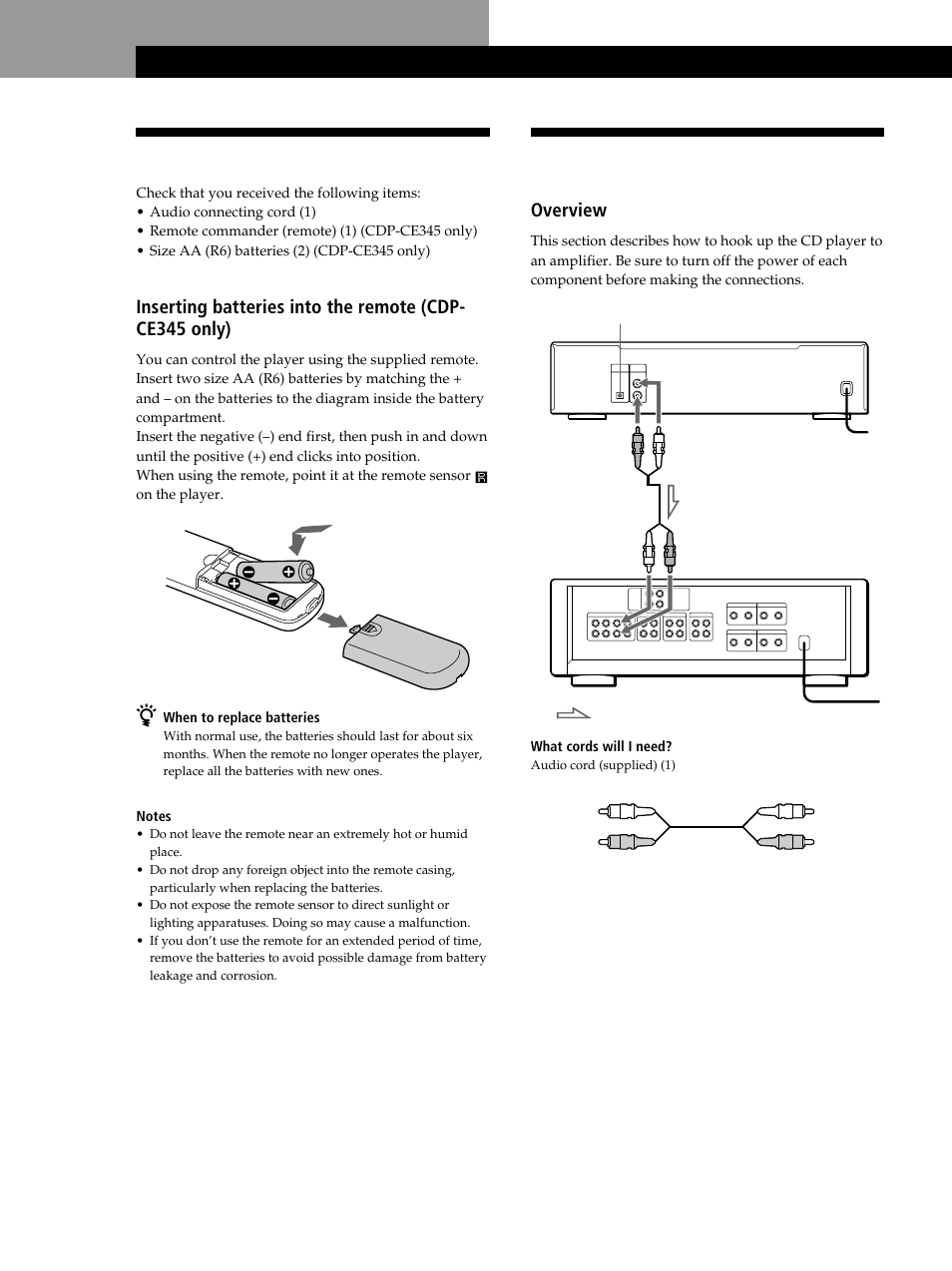 Unpacking, Hooking up the system, Getting started | Overview | Sony CDP-CE245 User Manual | Page 4 / 56