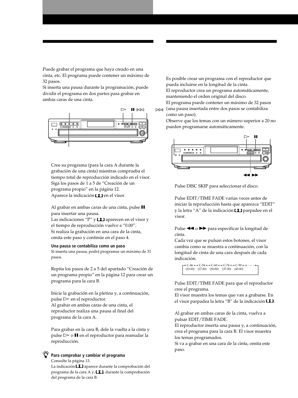 Grabación de un programa propio, Grabación a partir de discos compactos | Sony CDP-CE245 User Manual | Page 50 / 56