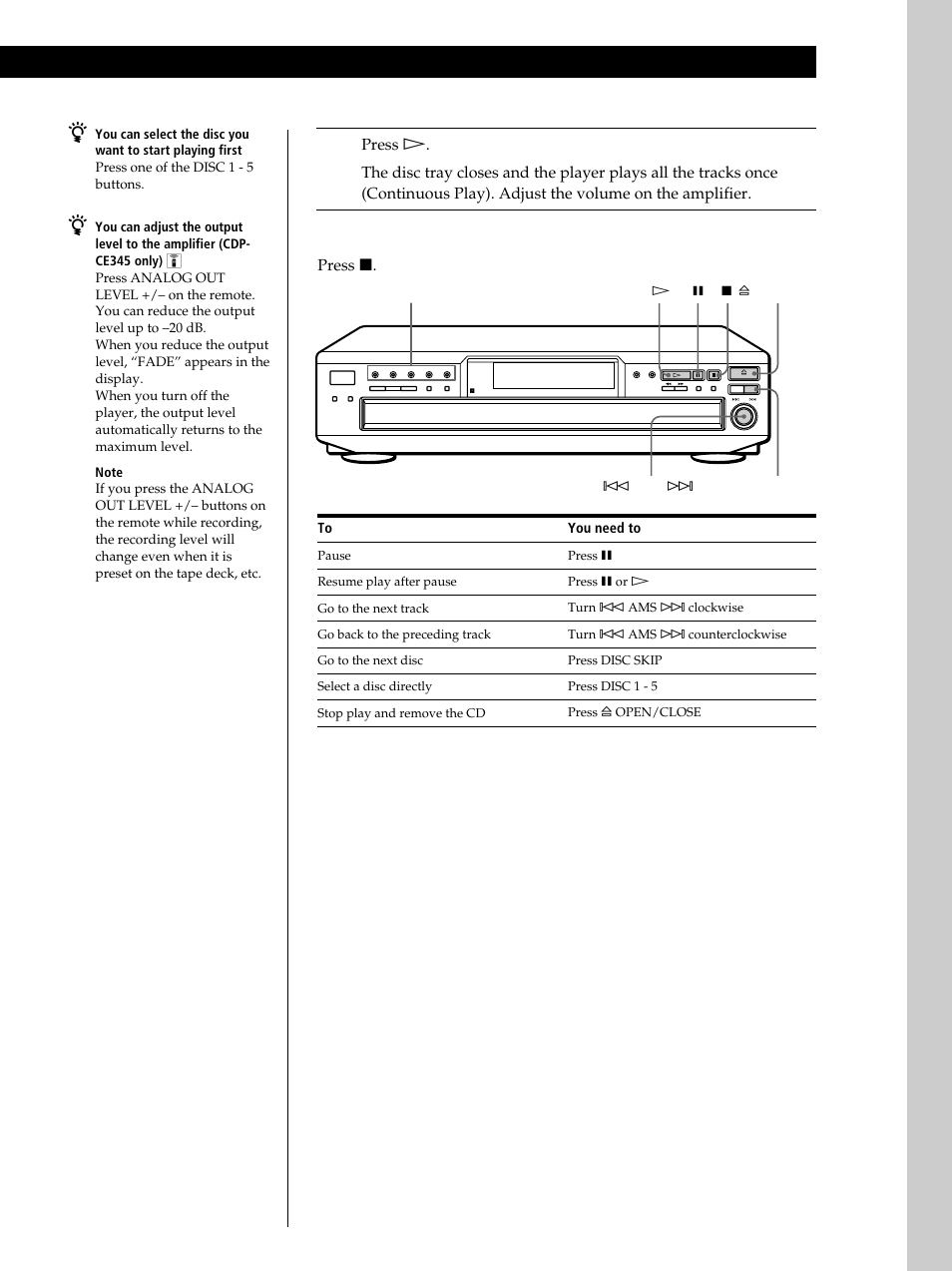 Basic operations, Press x, You need to | Sony CDP-CE245 User Manual | Page 7 / 56