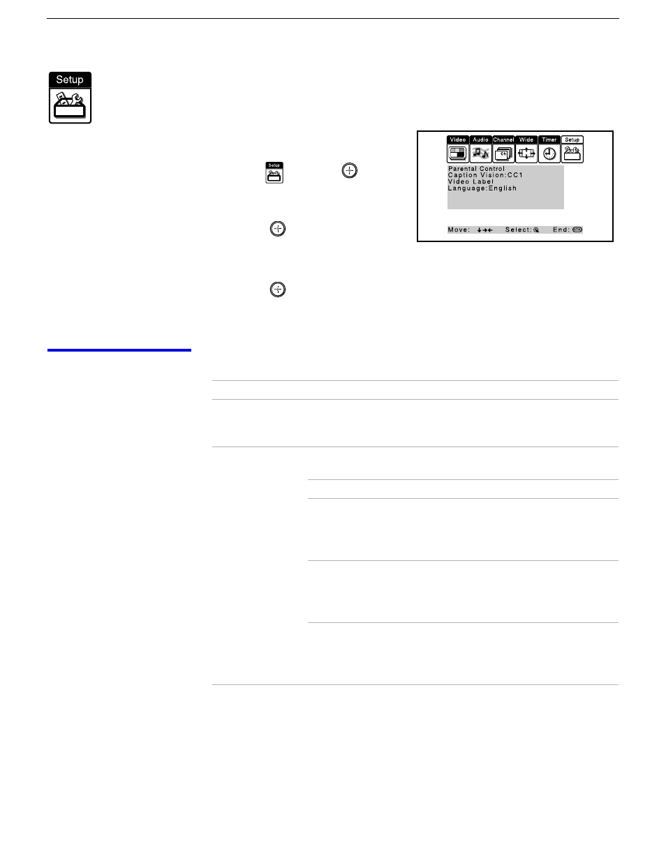 Using the setup menu, Selecting setup options, 58 using the setup menu | Sony KP 57HW40 User Manual | Page 58 / 83