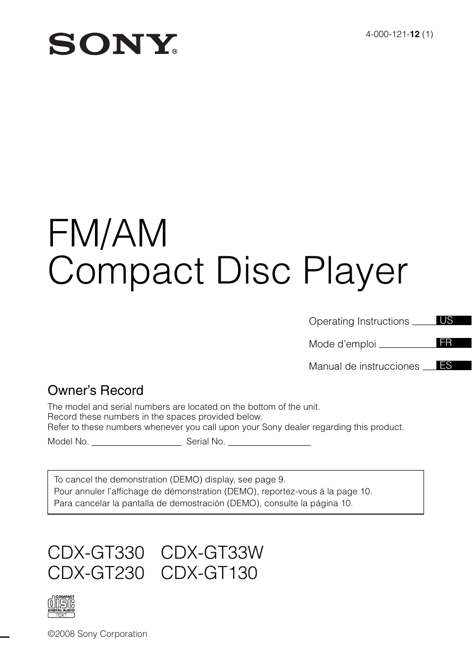 Sony CDX-GT330 User Manual | 56 pages