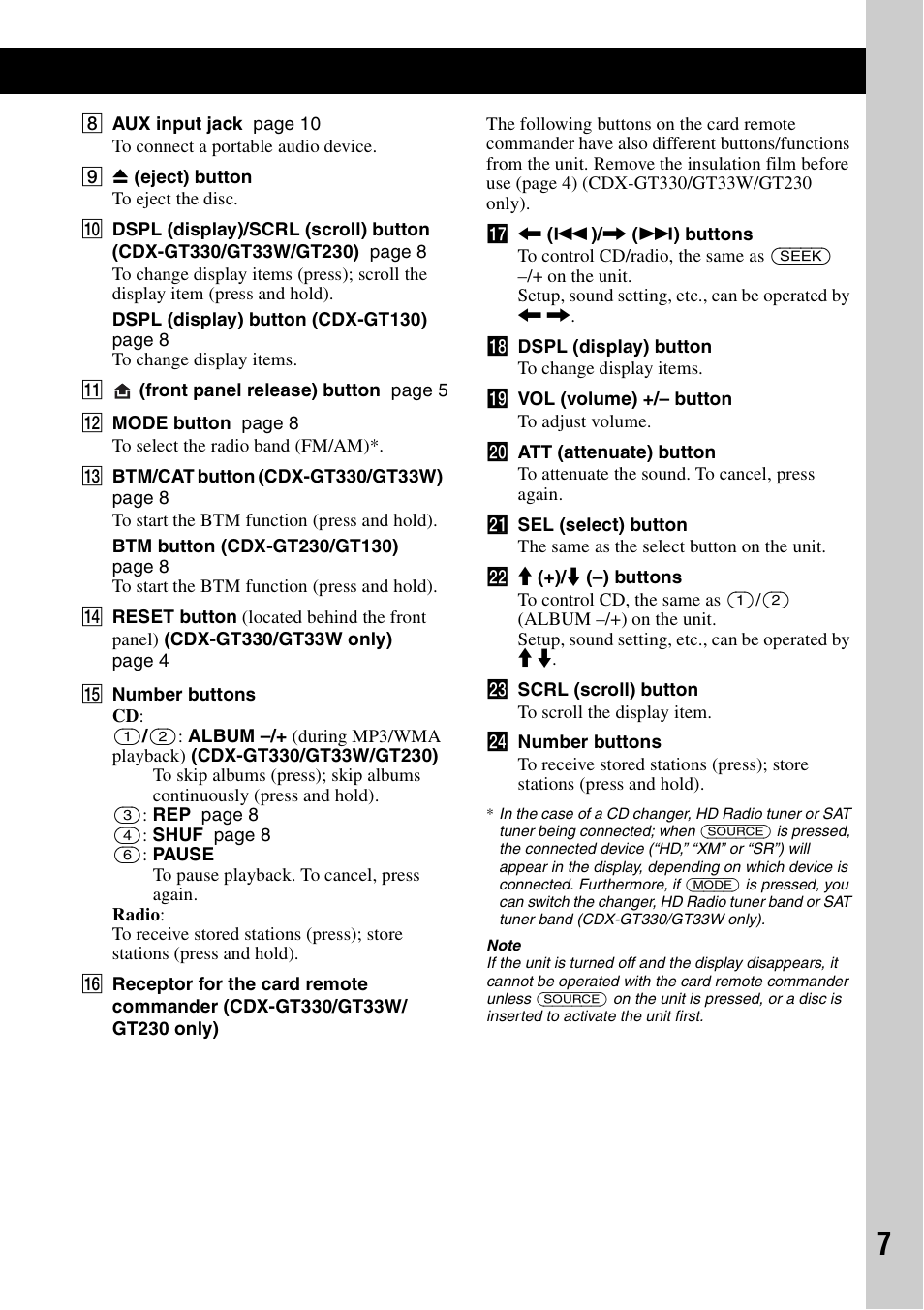 Sony CDX-GT330 User Manual | Page 7 / 56