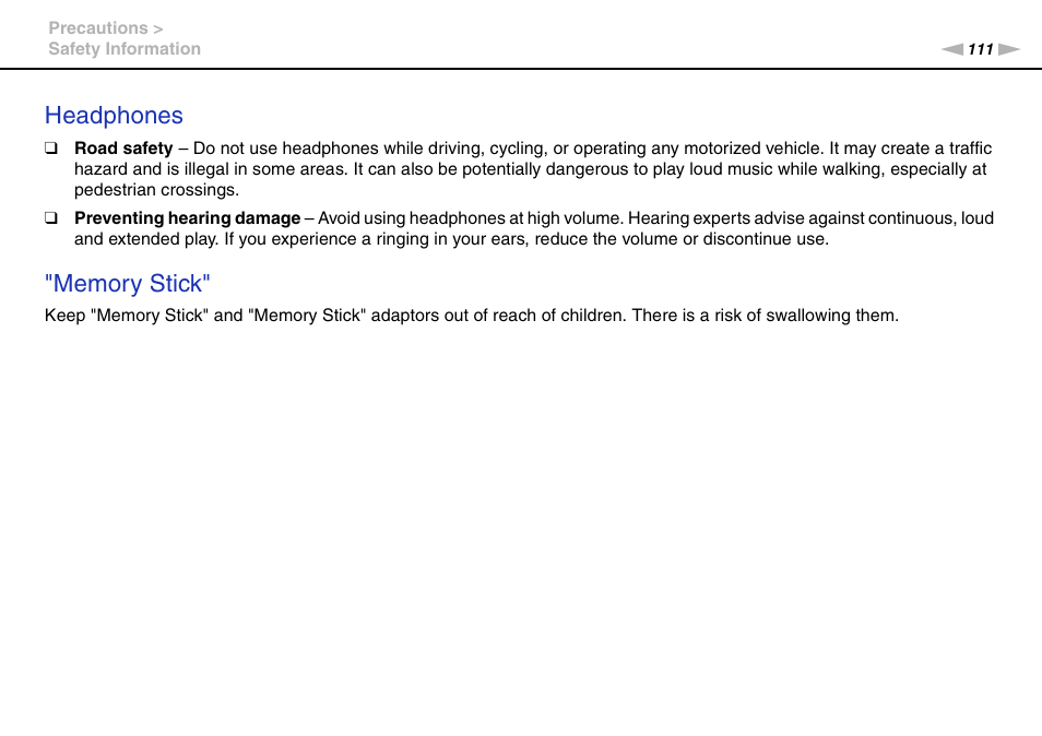 Headphones | Sony VAIO VPCF12 Series User Manual | Page 111 / 172