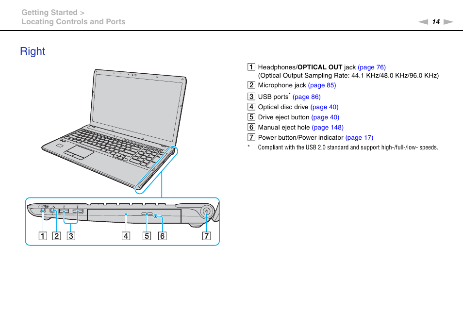 Right | Sony VAIO VPCF12 Series User Manual | Page 14 / 172