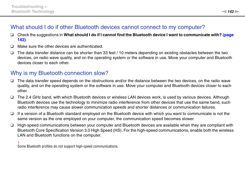 Why is my bluetooth connection slow | Sony VAIO VPCF12 Series User Manual | Page 143 / 172