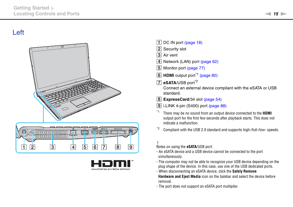 Left | Sony VAIO VPCF12 Series User Manual | Page 15 / 172