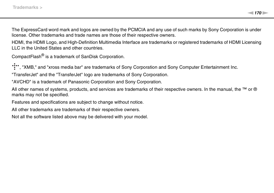 Sony VAIO VPCF12 Series User Manual | Page 170 / 172