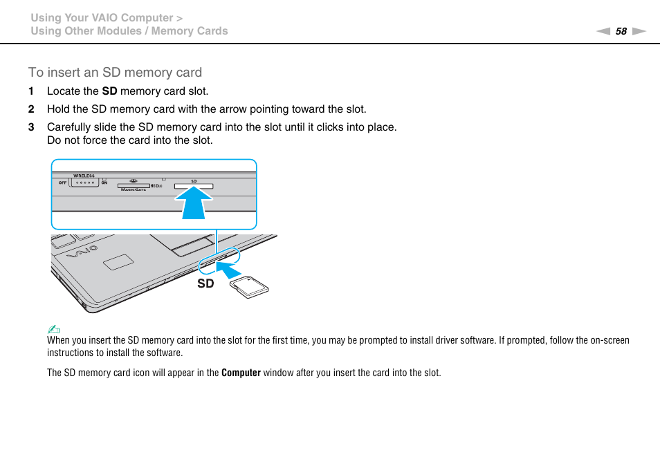 Sony VAIO VPCF12 Series User Manual | Page 58 / 172