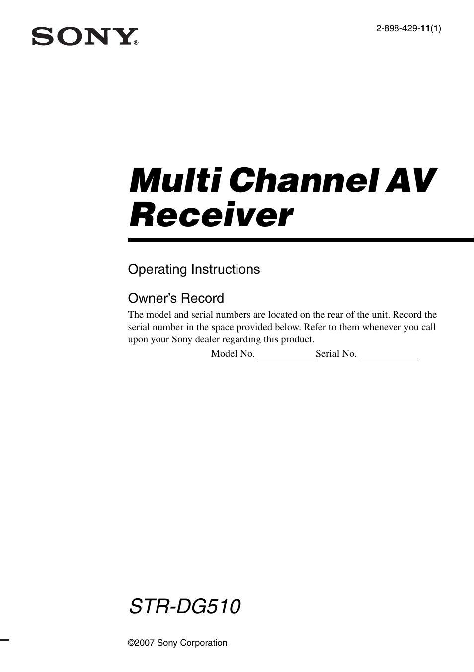 Sony STRDG510 User Manual | 72 pages