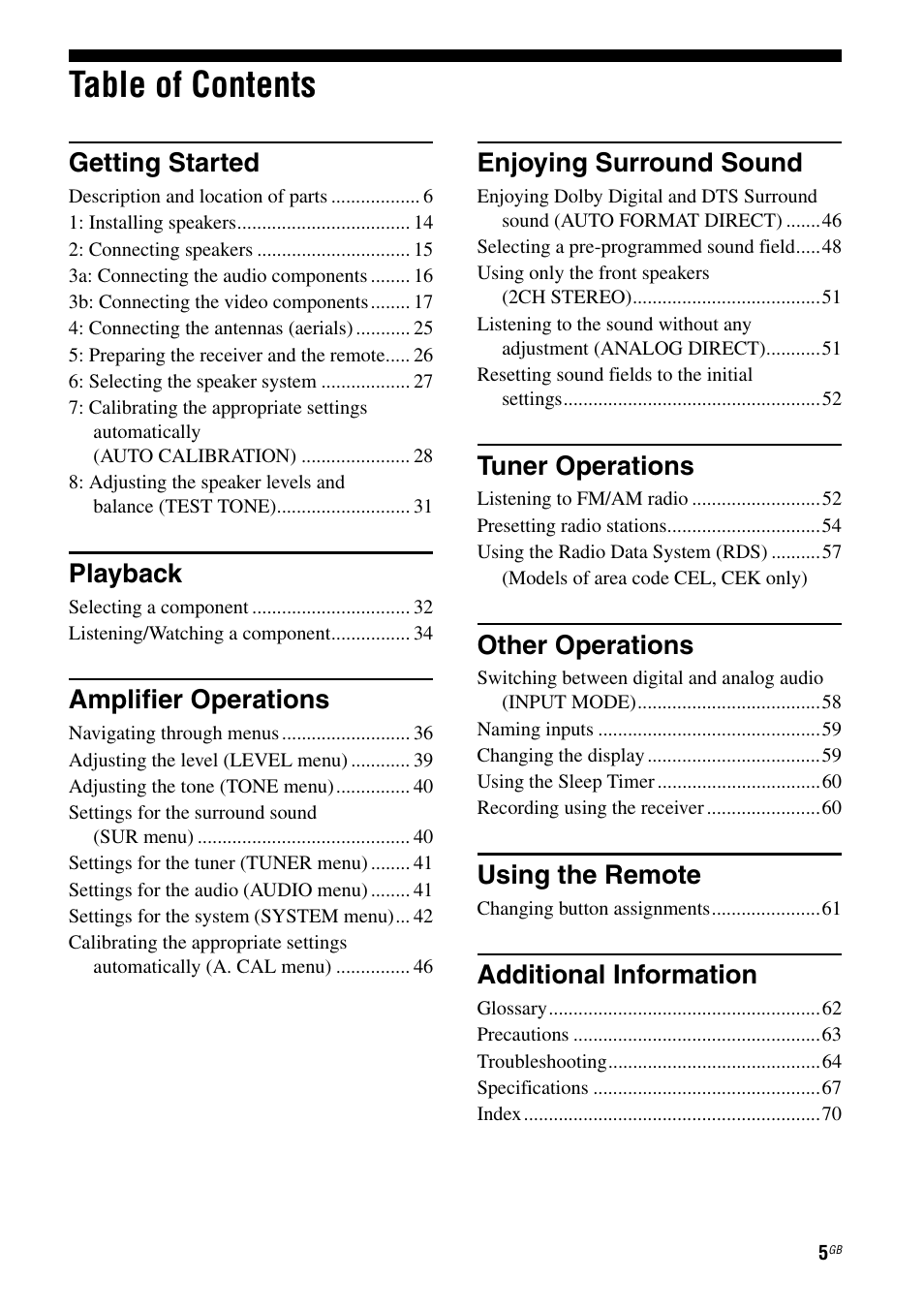 Sony STRDG510 User Manual | Page 5 / 72