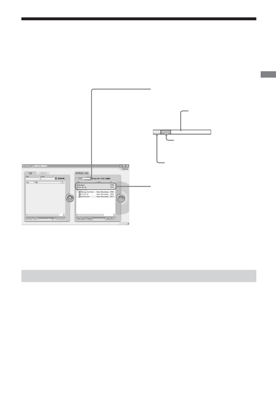 2 editing a disc image to be recorded, Adding names, Editing a disc image to be recorded | Sony SonicStage Simple Burner User Manual | Page 19 / 36