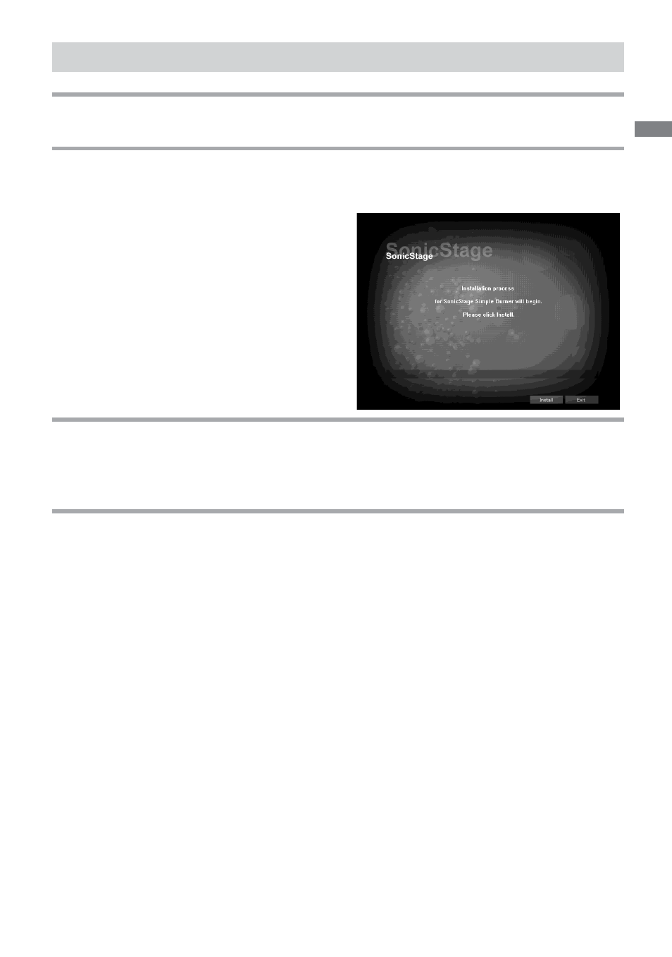 Installing the sonicstage simple burner ver. 1.0, Installing the sonicstage, Simple burner ver. 1.0 | Sony SonicStage Simple Burner User Manual | Page 9 / 36