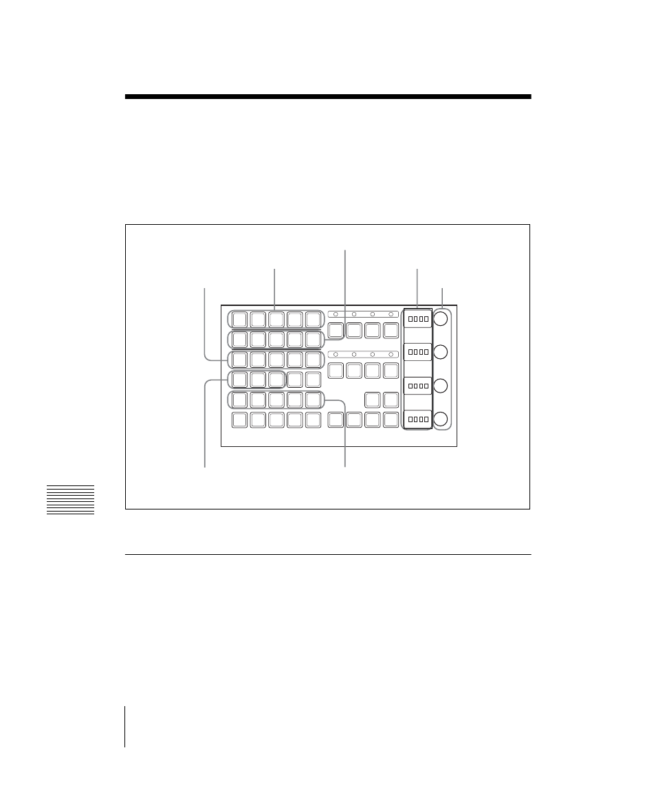 Key setting operations with the key control block, Operations in the key control block, Selecting the bank and keyer | Chapter 4 k e ys, Masterpage:left, Key control block | Sony DVS-9000 User Manual | Page 224 / 300