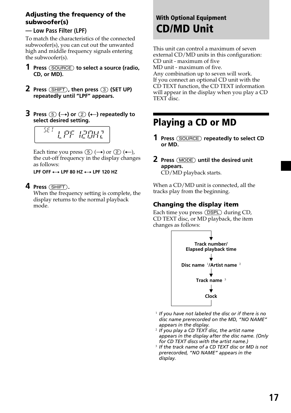 Cd/md unit, Playing a cd or md | Sony CDX-C6750 User Manual | Page 17 / 32