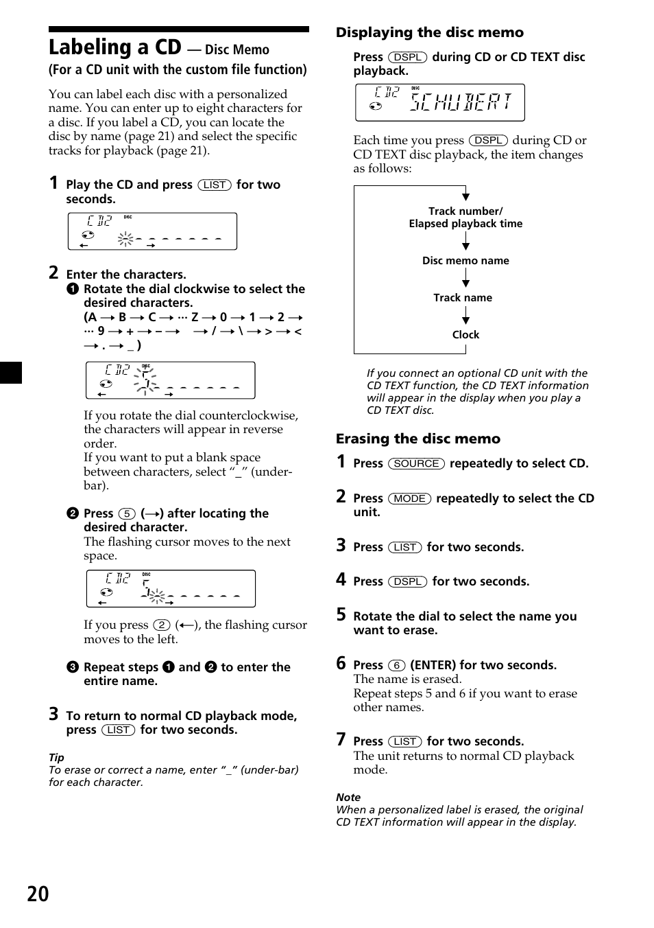 Labeling a cd, 20 labeling a cd | Sony CDX-C6750 User Manual | Page 20 / 32