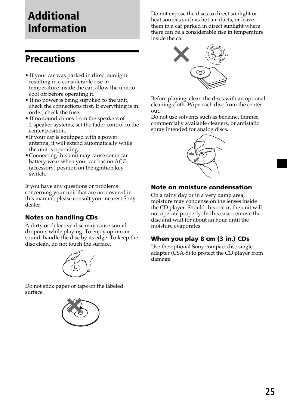 Additional information, Precautions | Sony CDX-C6750 User Manual | Page 25 / 32