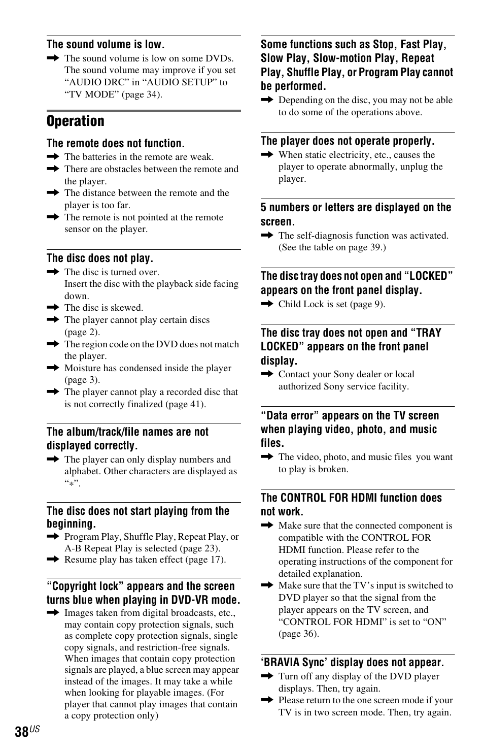 Operation | Sony DVP-NS611H User Manual | Page 38 / 56