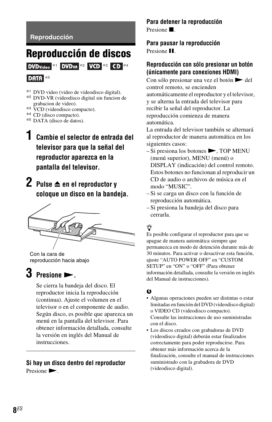 Reproducción, Reproducción de discos, Presione n | Sony DVP-NS611H User Manual | Page 54 / 56