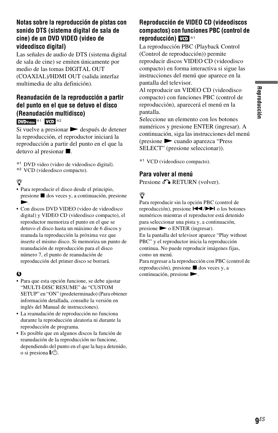 Para volver al menú | Sony DVP-NS611H User Manual | Page 55 / 56