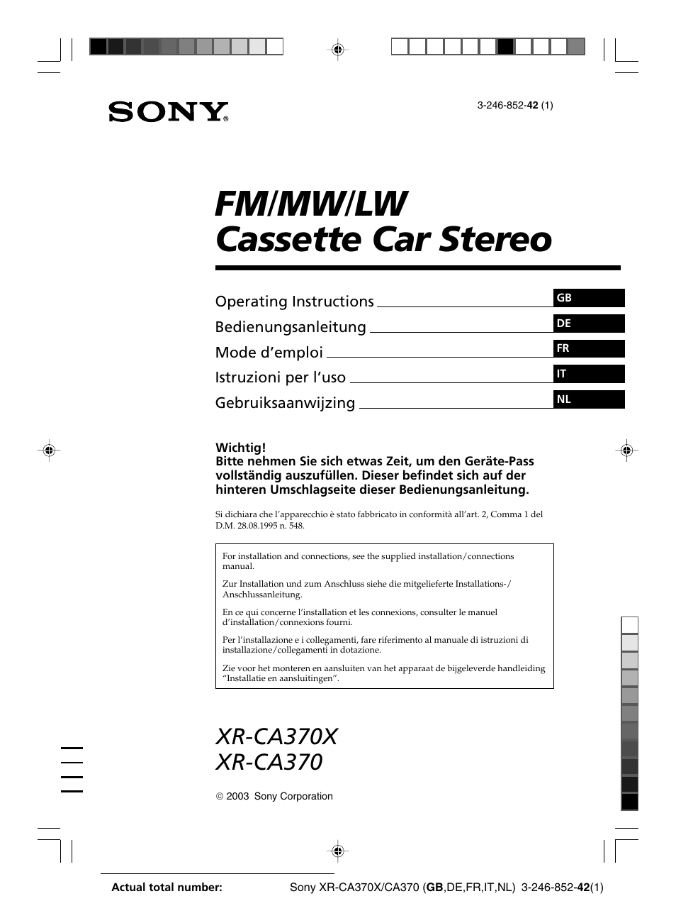 Sony XR-CA370X User Manual | 112 pages