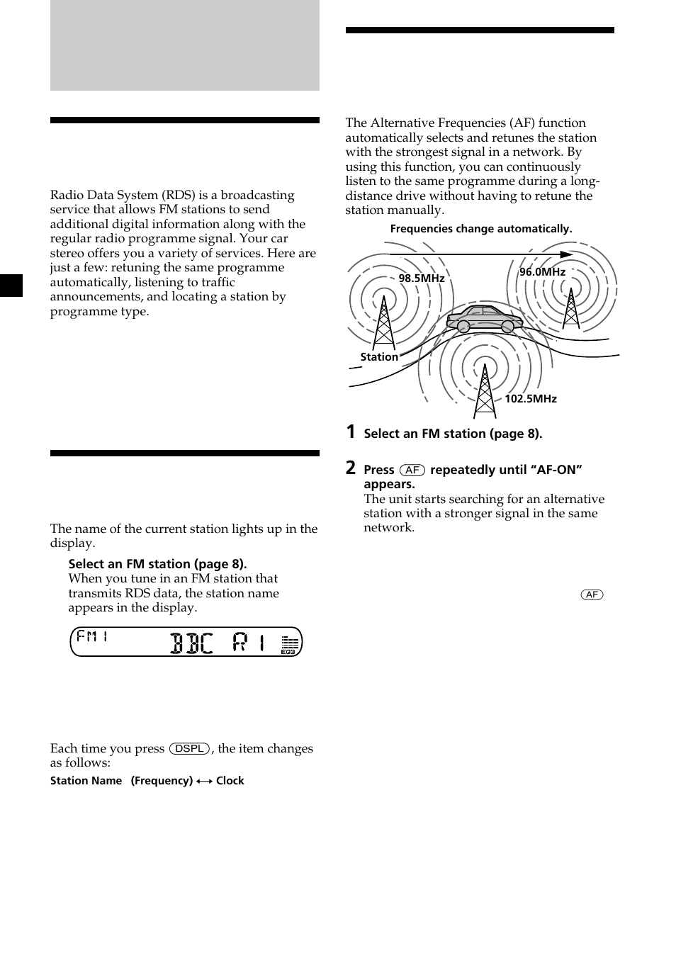 Overview of the rds function, Displaying the station name, Retuning the same programme automatically | Sony XR-CA370X User Manual | Page 10 / 112