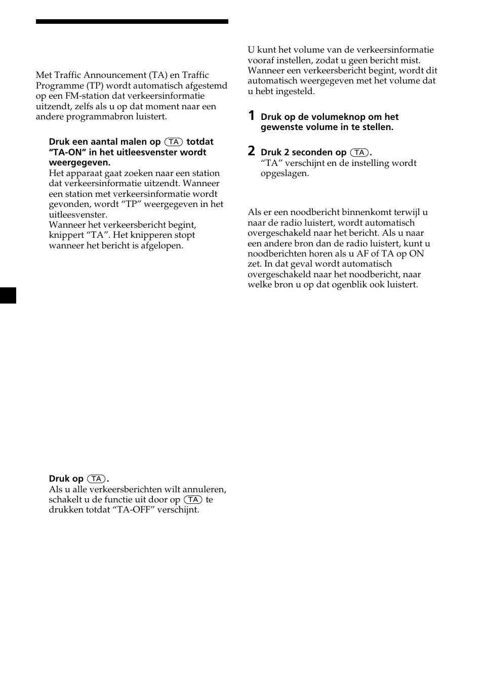 12 luisteren naar verkeersinformatie | Sony XR-CA370X User Manual | Page 100 / 112