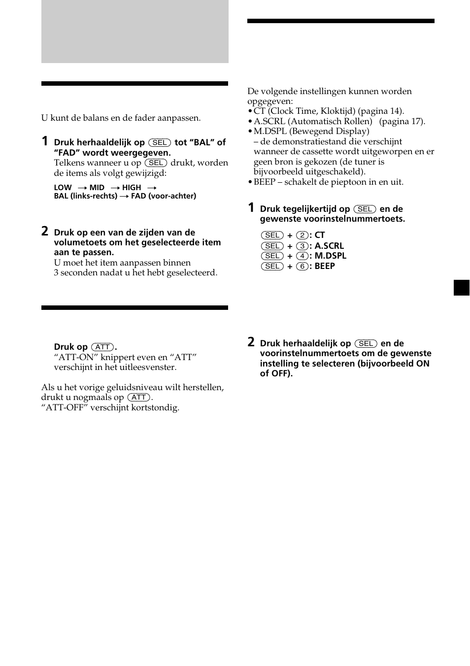 Andere functies, Balans en fader aanpassen, Het geluid dempen | Sony XR-CA370X User Manual | Page 103 / 112