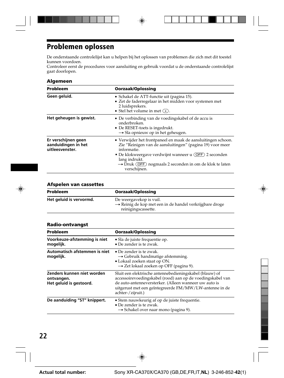 Problemen oplossen | Sony XR-CA370X User Manual | Page 110 / 112