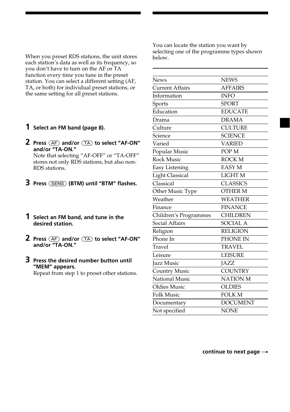 Locating a station by programme type | Sony XR-CA370X User Manual | Page 13 / 112