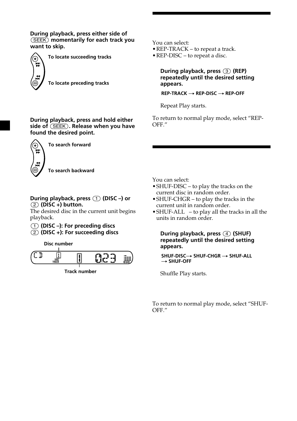 18 playing tracks repeatedly, Playing tracks in random order | Sony XR-CA370X User Manual | Page 18 / 112