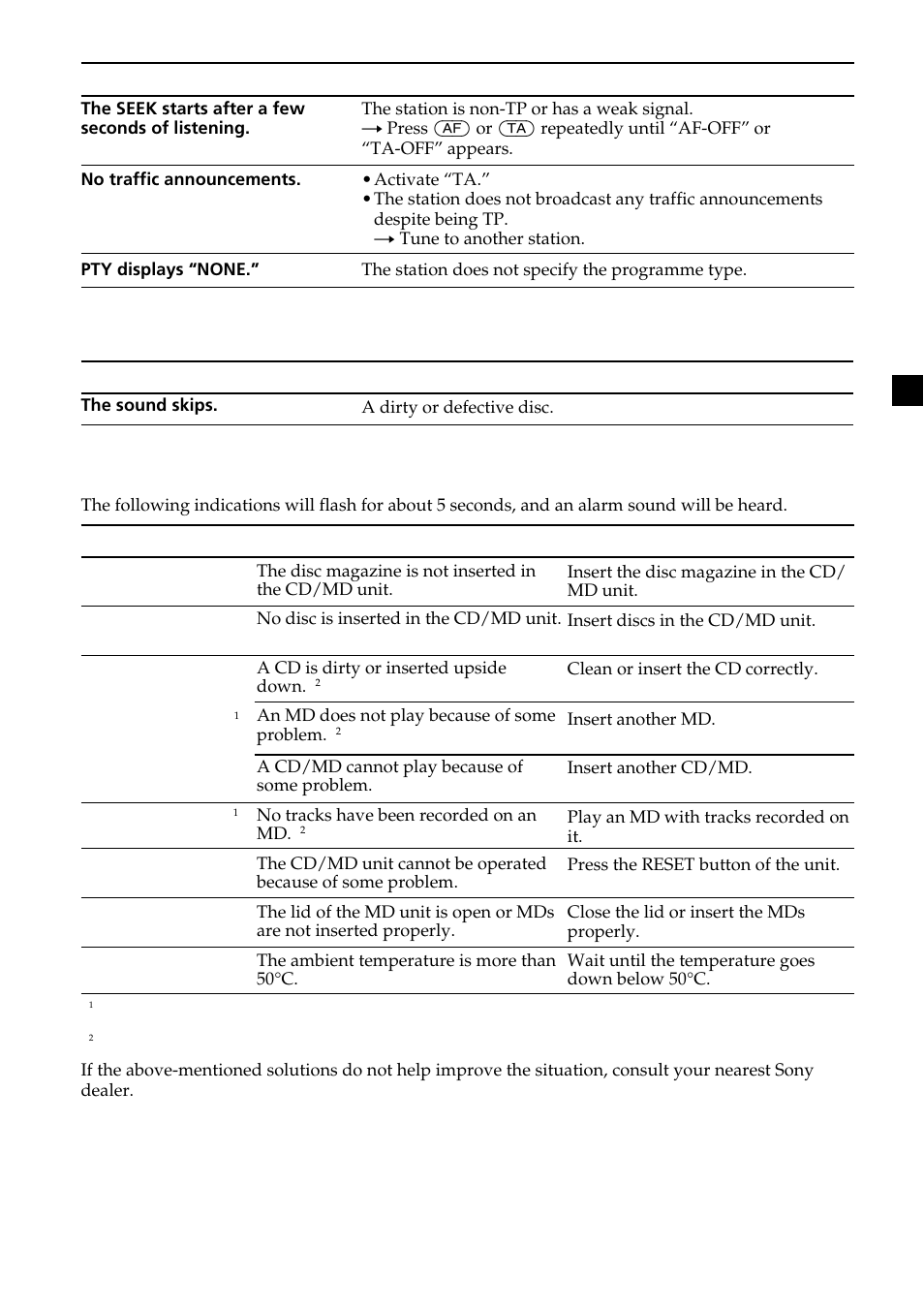 No mag no disc error blank reset not ready hi temp | Sony XR-CA370X User Manual | Page 23 / 112