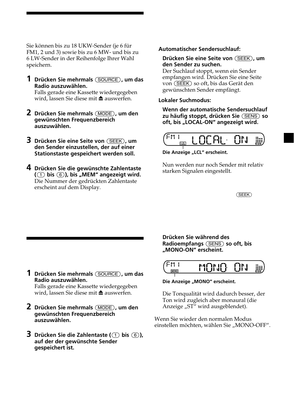 9speichern bestimmter radiosender, Einstellen gespeicherter sender | Sony XR-CA370X User Manual | Page 31 / 112