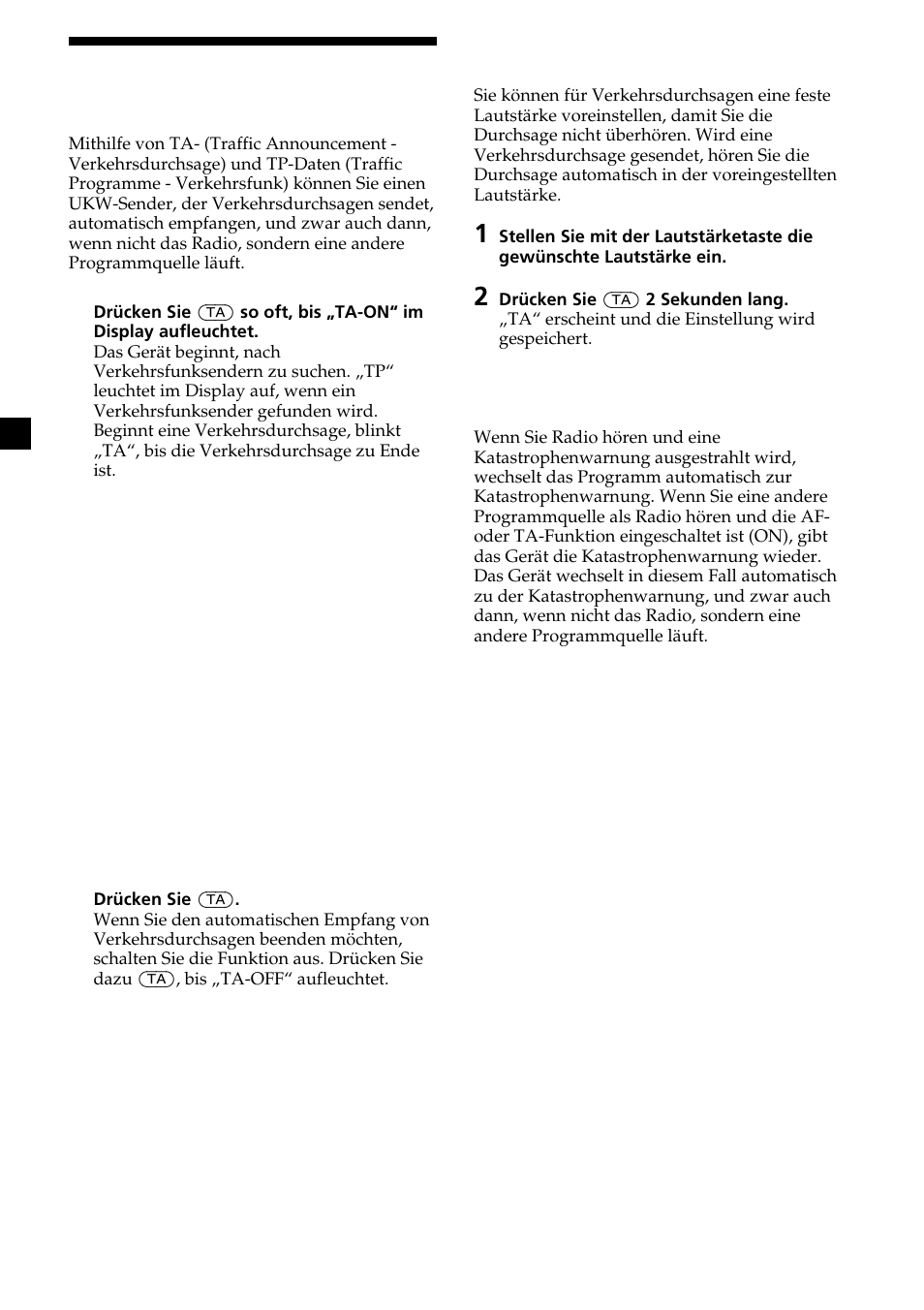 12 empfangen von verkehrsdurchsagen | Sony XR-CA370X User Manual | Page 34 / 112